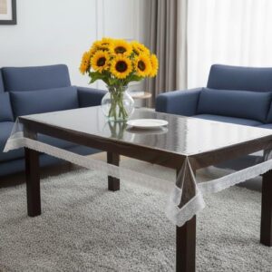 CASA-NEST 2-4 Seater Transparent PVC Rectangular Center Table Cover, Size=40x60 (Width x Length Inch, Silver Lace Waterproof Anti Skid)