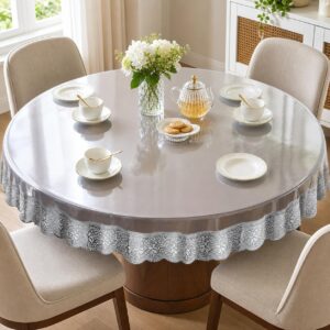 CASA-NEST Waterproof Round 4 Seater Table Cover with Silver Lace , 60 inch