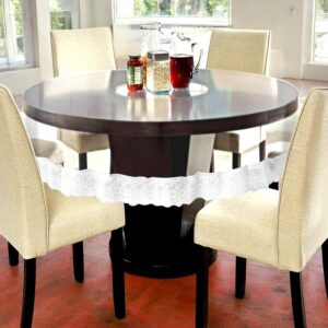 CASA-NEST PVC Waterproof 6 Seater Round Table Cover with White Lace Plain 72inch